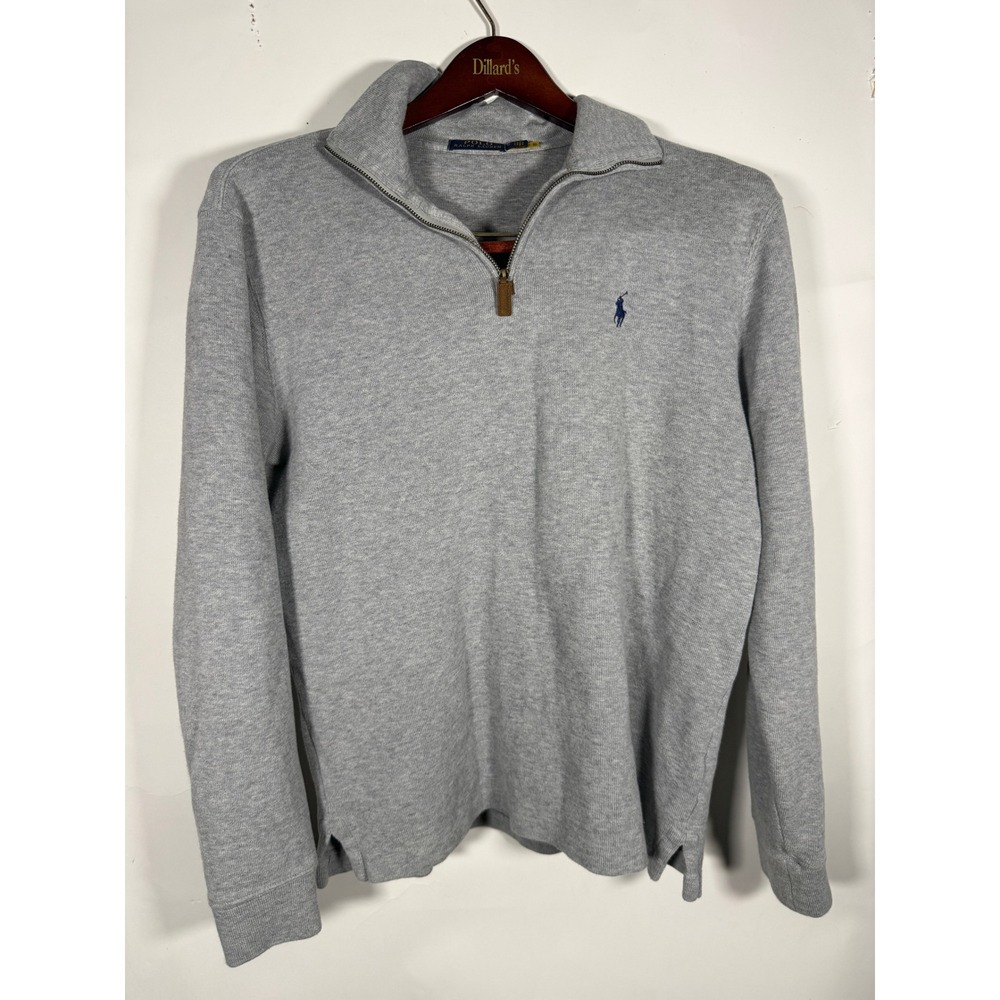 Polo Ralph Lauren Mens Quarter Zip Pullover Heather Gray Cotton Size M